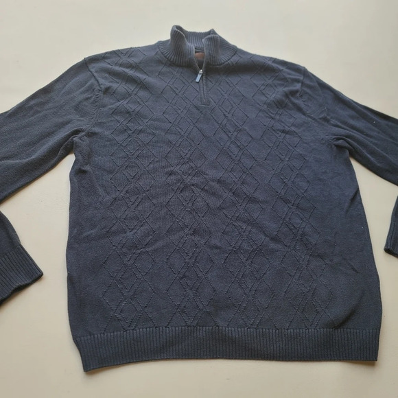 Perry Ellis Mens 1/4 Zip Classic Fit Stretch Knit Pullover Sweater Black Sz L - Picture 8 of 8